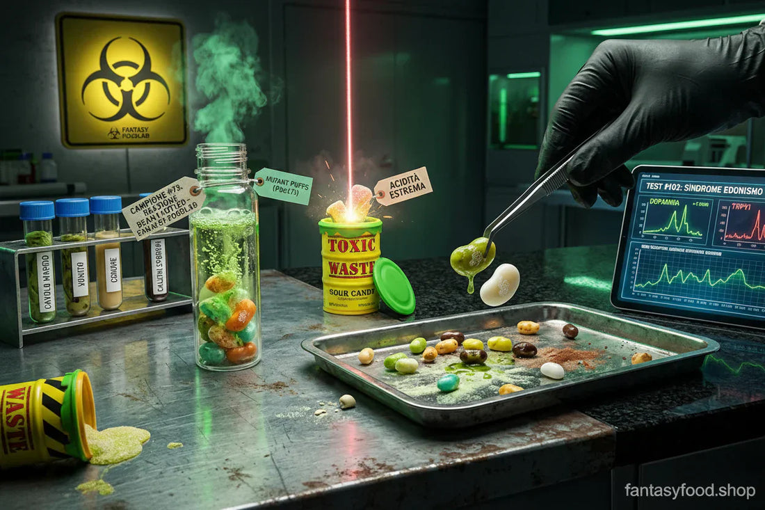 BIOHAZARD! Esperimento ESTREMO con caramelle americane SCHIFOSE e DISGUSTOSE al Fantasy FoodLab. Analisi scientifica Bean Boozled gusto MARCIO e SPORCO e Toxic Waste Candy con laser e bio-feedback del dolore. Edonismo Benigno.