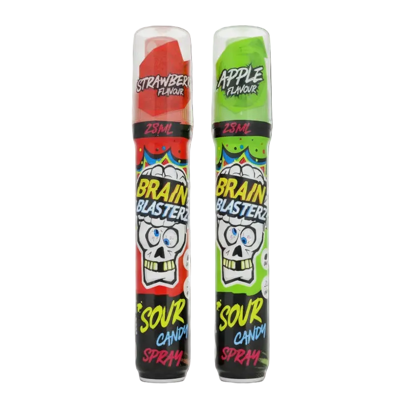 Brain Blasterz Super Sour Spray Mela & Fragola originale USA, acidità livello 3, perfetto per sfide TikTok e dessert creativi