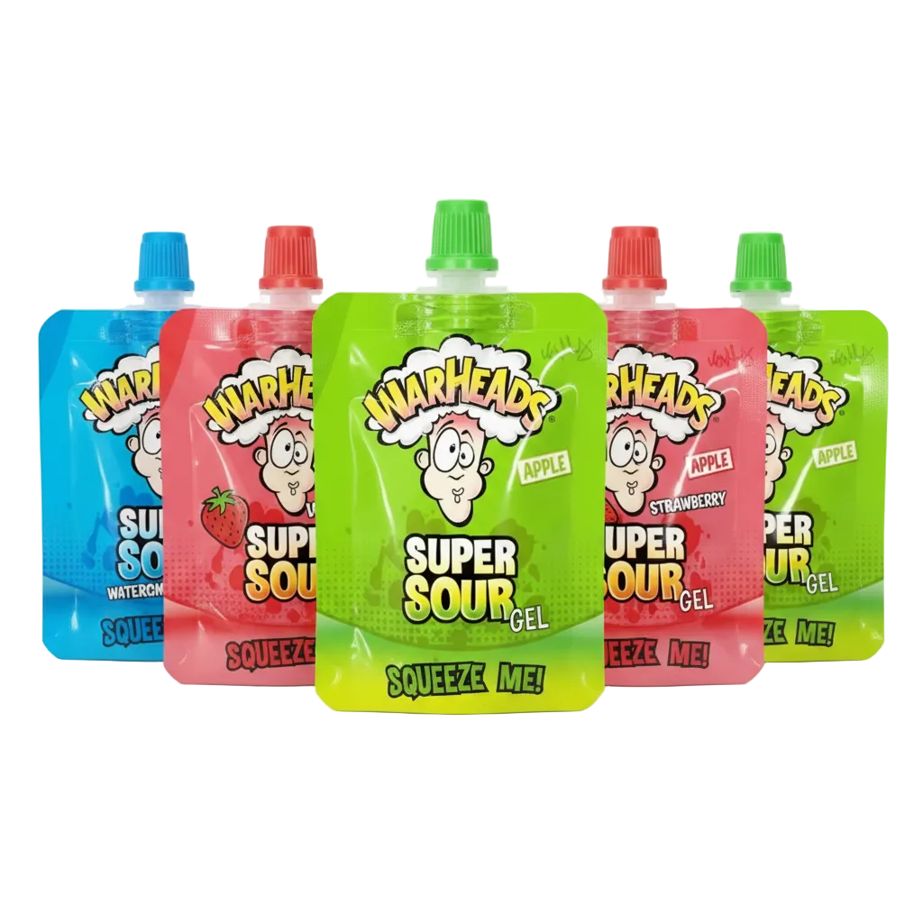 Warheads Apple Super Sour Gel insieme ad altri gusti Warheads