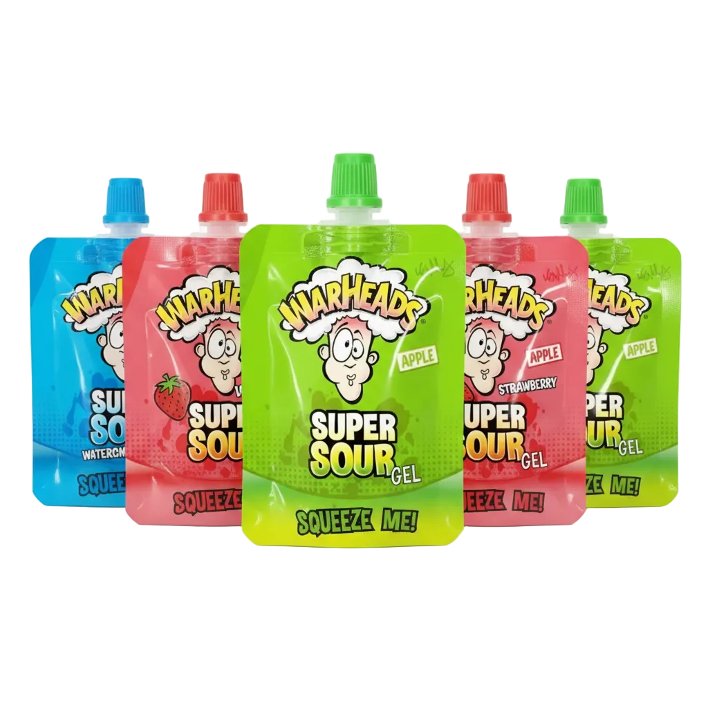 Warheads Apple Super Sour Gel insieme ad altri gusti Warheads