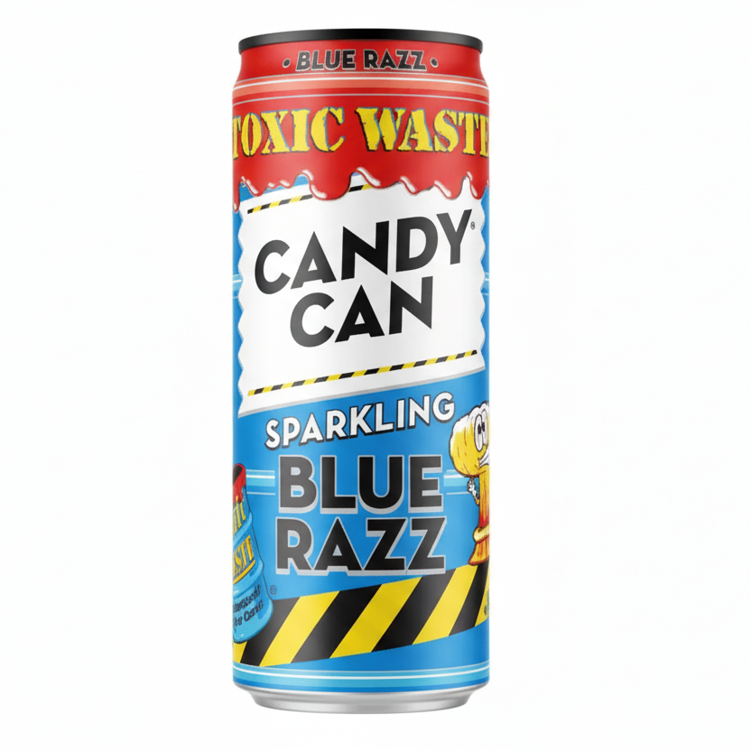 Lattina Toxic Waste Blue Razz isolata – Sfondo bianco.