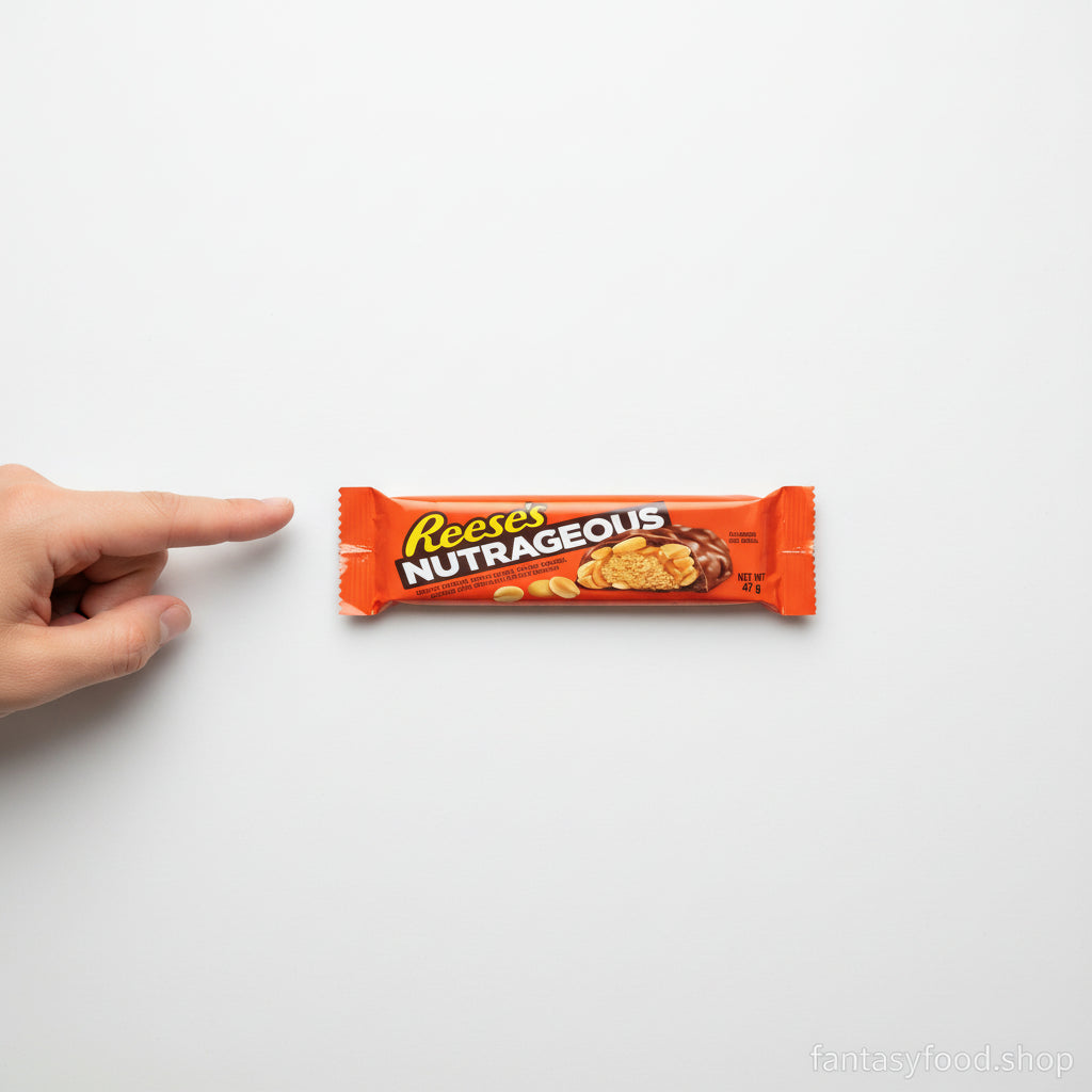 Dimensioni reali della barretta Reese’s Nutrageous da 47 grammi