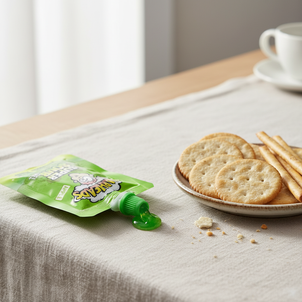 Abbinamento Warheads Apple Gel con cracker per bilanciare acidità