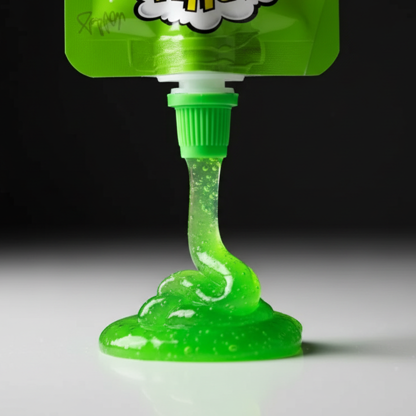 Gel Warheads Apple spremuto, mostra consistenza e colore verde intenso
