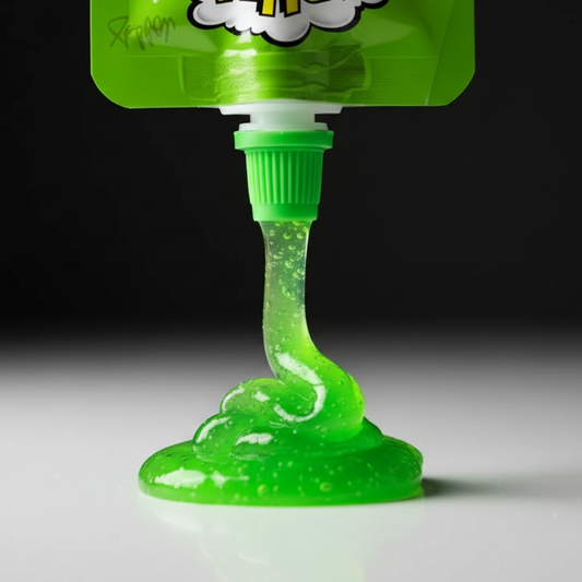 Gel Warheads Apple spremuto, mostra consistenza e colore verde intenso