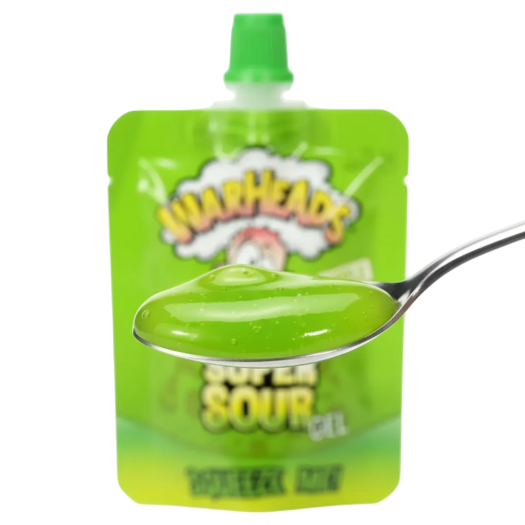 Gel Warheads Apple servito in cucchiaino, pronto per assaggio