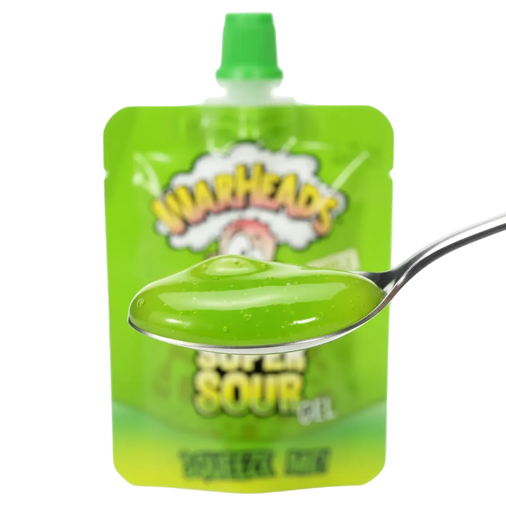 Gel Warheads Apple servito in cucchiaino, pronto per assaggio