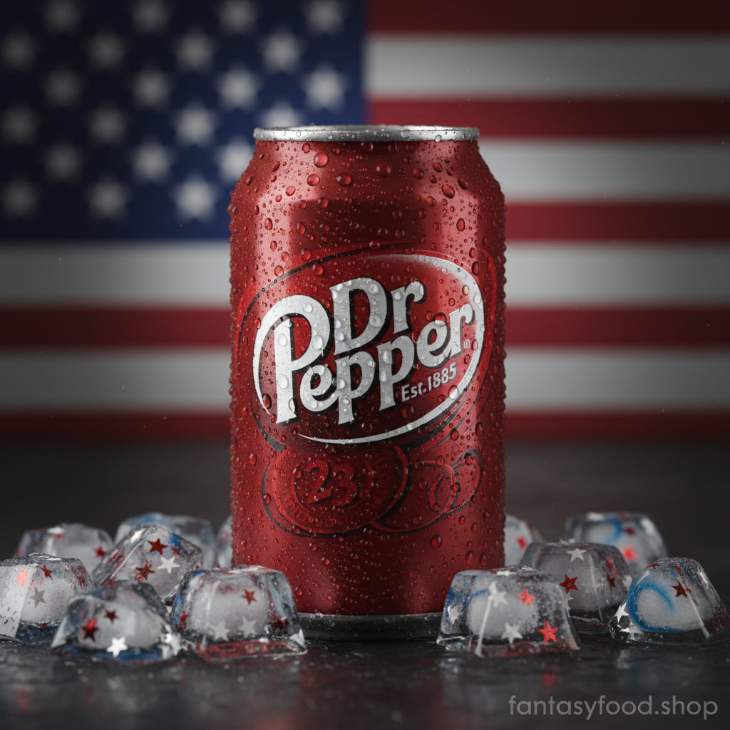 Lattina appena tolta dal frigo con goccioline d'acqua (usa nebulizzatore). Luce radente per enfatizzare la texture.	dr-pepper-ghiacciata-fresca.jpg	Lattina di Dr Pepper ghiacciata con gocce di condensa per massima freschezza e cubetti di ghiaccio a tena U.S.A