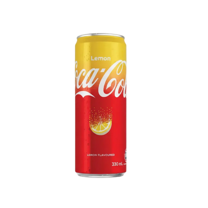 Lattina di Coca-Cola Lemon 330ml in primo piano con sfondo trasparente 
