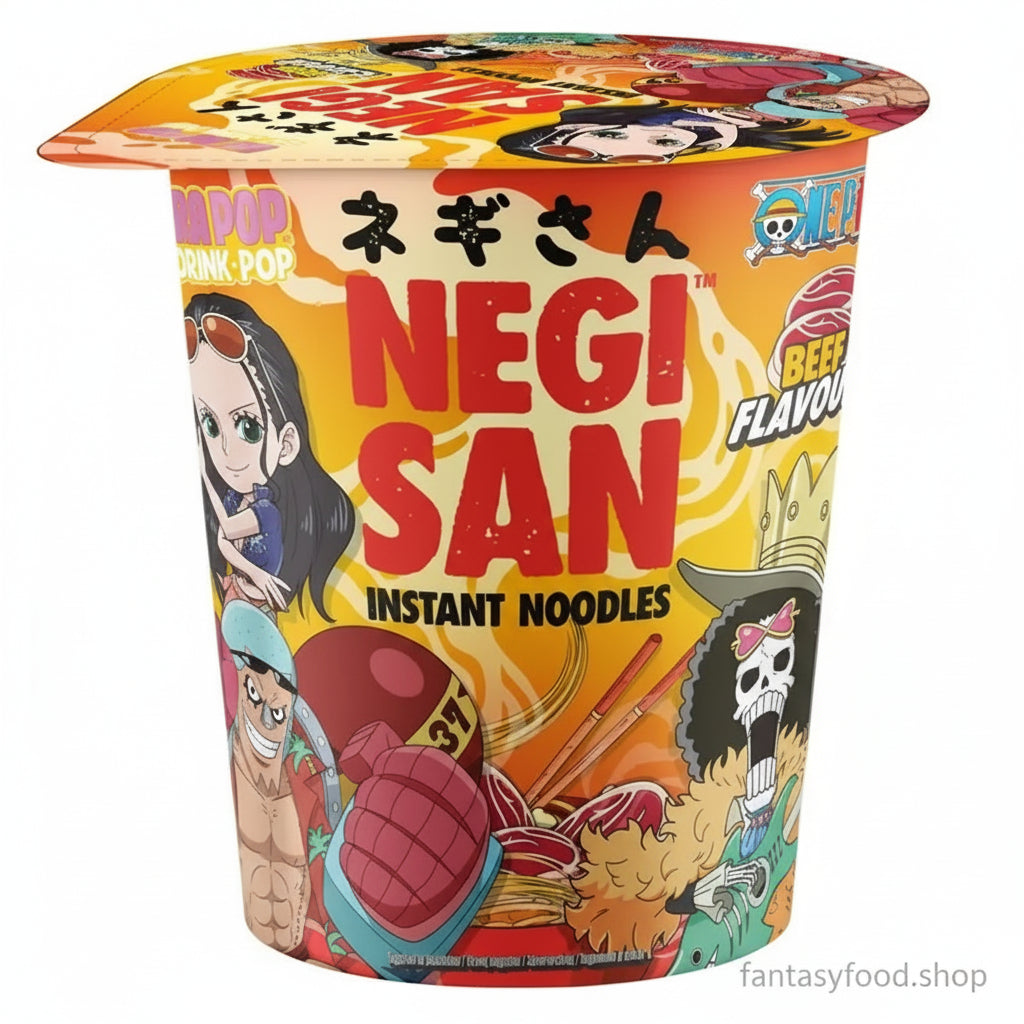 Negisan Cup Noodle One Piece al manzo 65g con personaggi Nico Robin, Franky e Brook