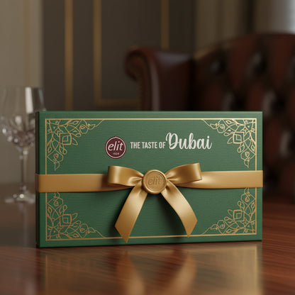 Confezione regalo elegante della Elit 1924 Dubai Chocolate, pronta per sorprendere amici o partner.