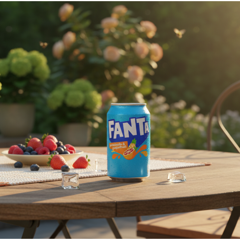 Soft drink tropicale Fanta Ananas Pompelmo dal Regno Unito