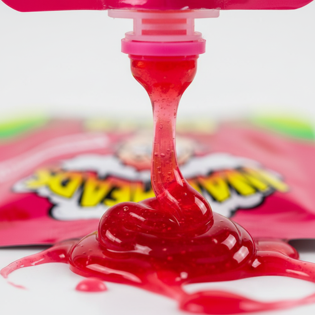 Dettaglio del gel Fragola con focus sulla superficie lucida e colore rosso brillante