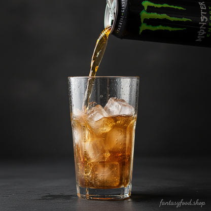 Monster Energy versata in bicchiere con ghiaccio
