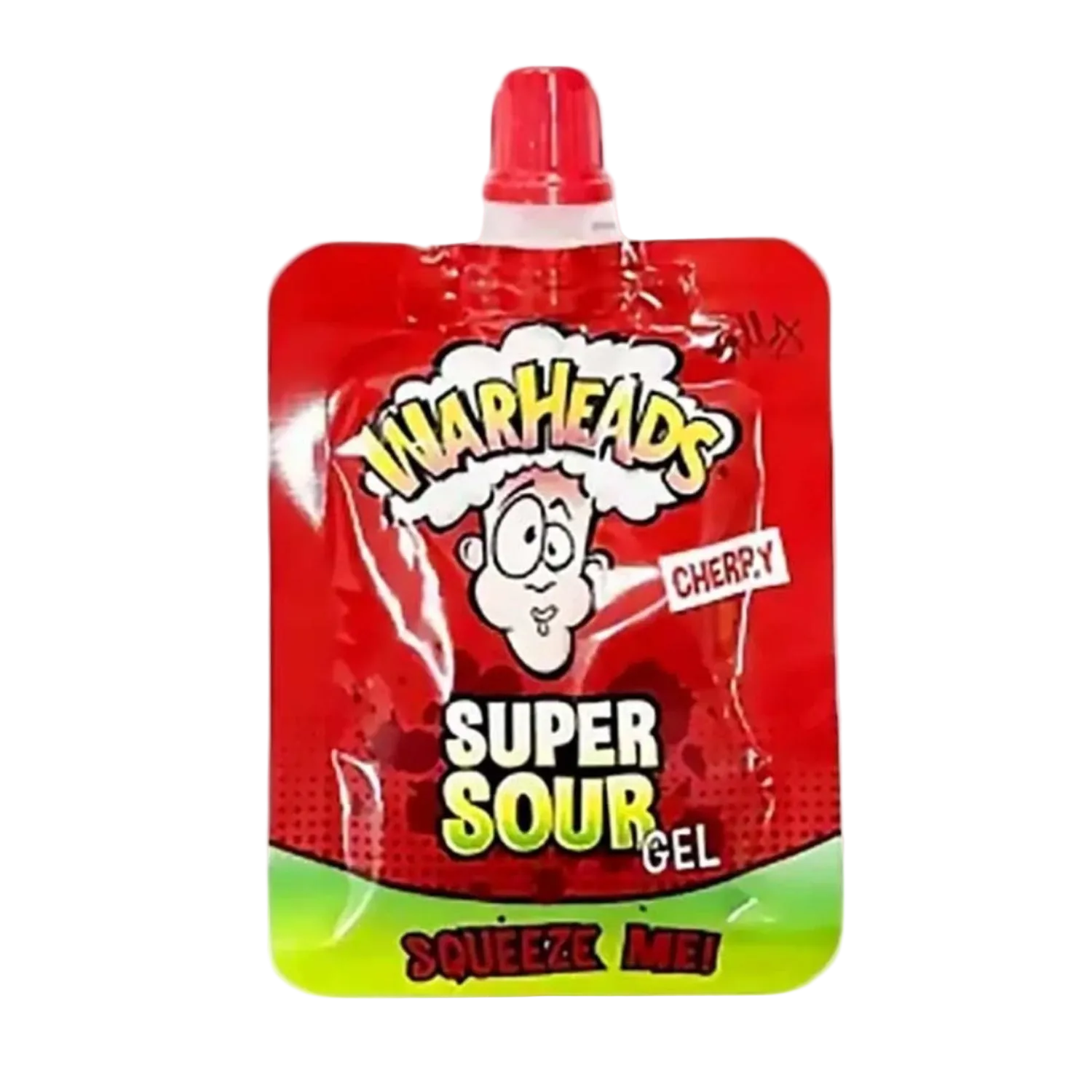 Tubetto di Warheads Super Sour Gel al gusto ciliegia, gel spremibile dagli USA, primo piano su fondo neutro, acidità estrema visibile nel packaging.