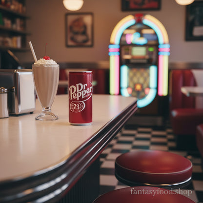 Bibita Dr Pepper ambientata in un tipico contesto American Diner vintage.