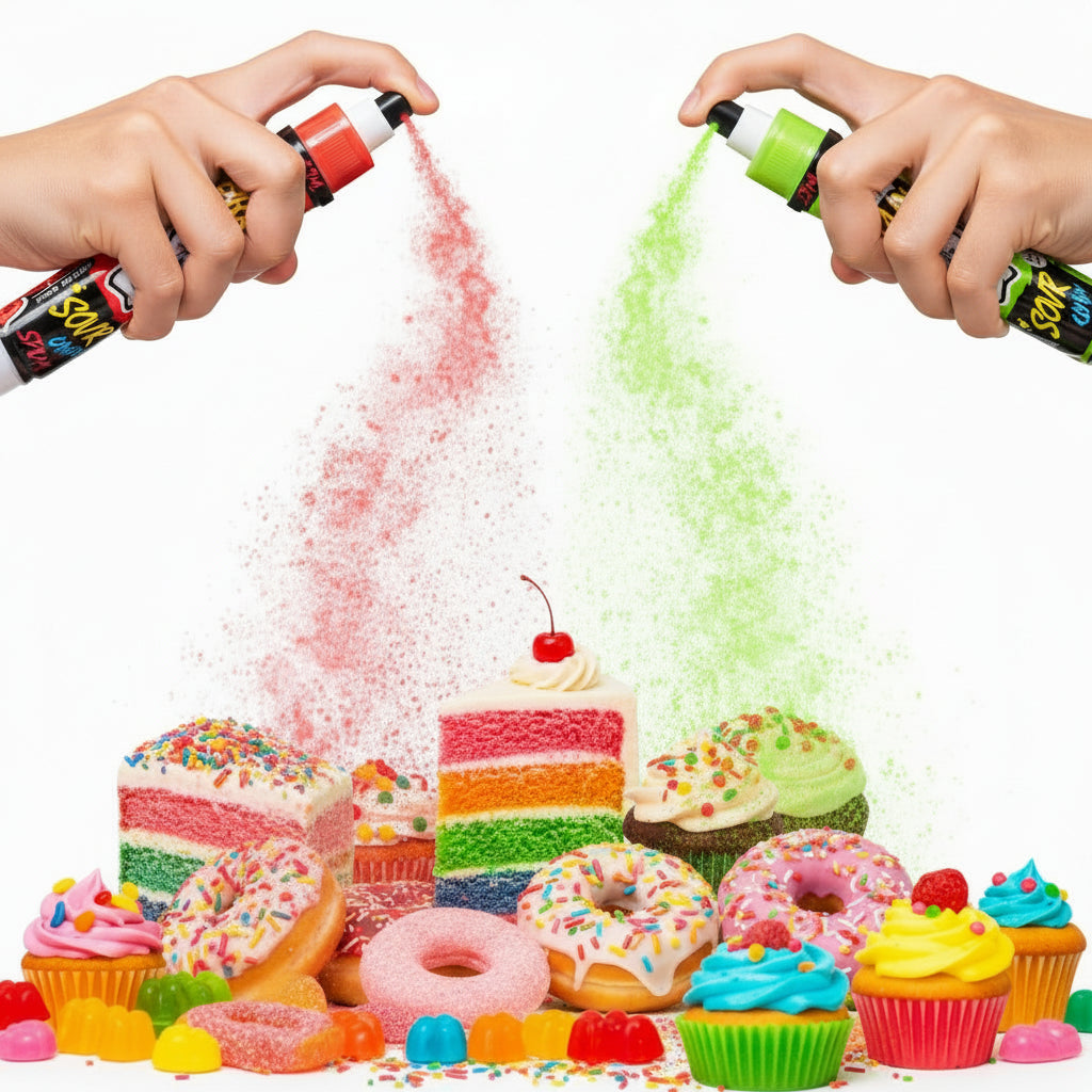 Fantasy Food: Brain Blasterz Super Sour Spray in azione, gusto Mela & Fragola, spruzzo acido estremo, ideale per challenge e reaction video