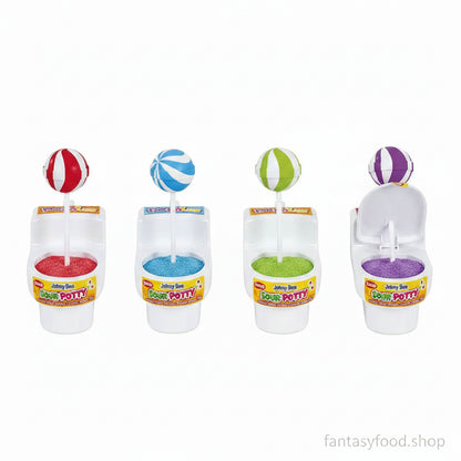 Quattro confezioni assortite di caramelle Johny Bee Sour Potty Candy Powder da 19g.