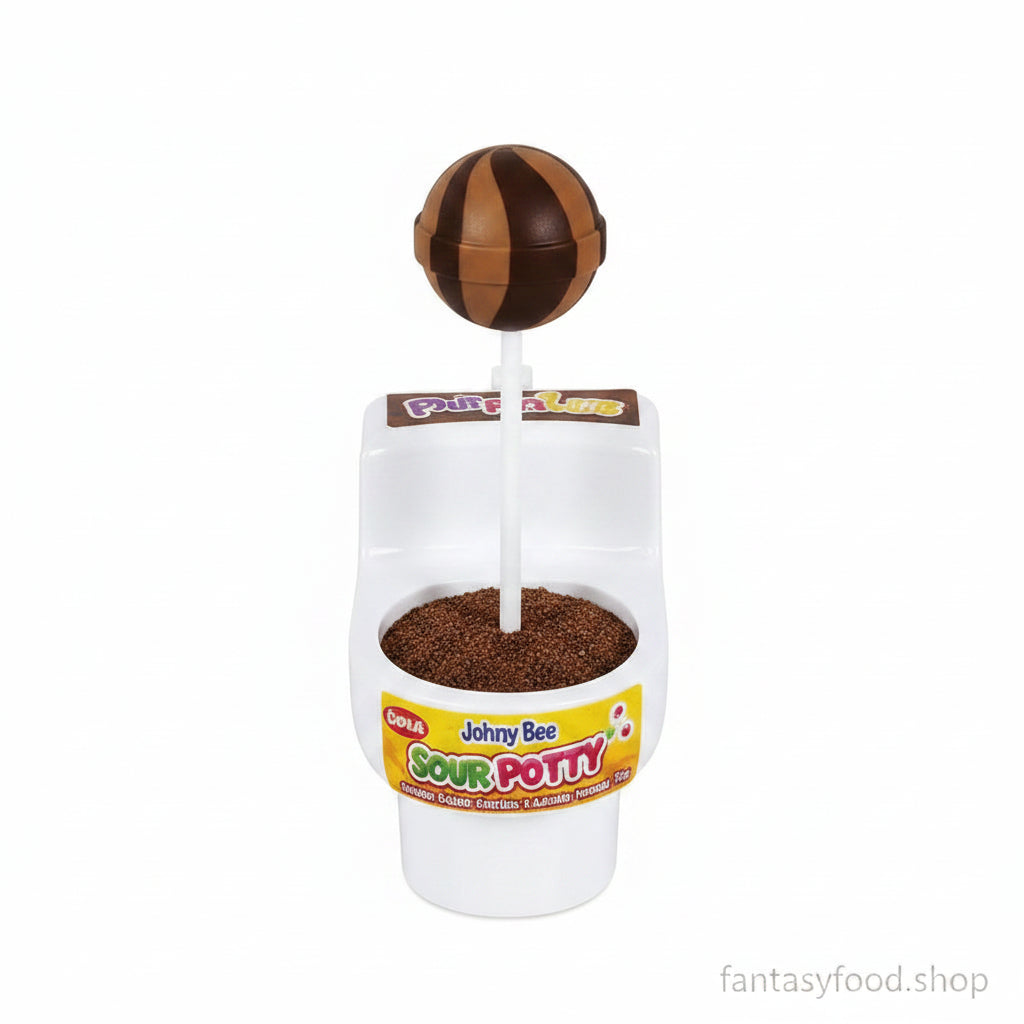 Confezione a forma di wc Johny Bee gusto cola snack divertente.