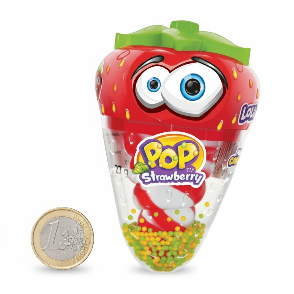 🍓 JOHNY BEE STRAWBERRY POP – 🇪🇺 LOLLIPOP CON MINI CANDIES (27G) 🍭