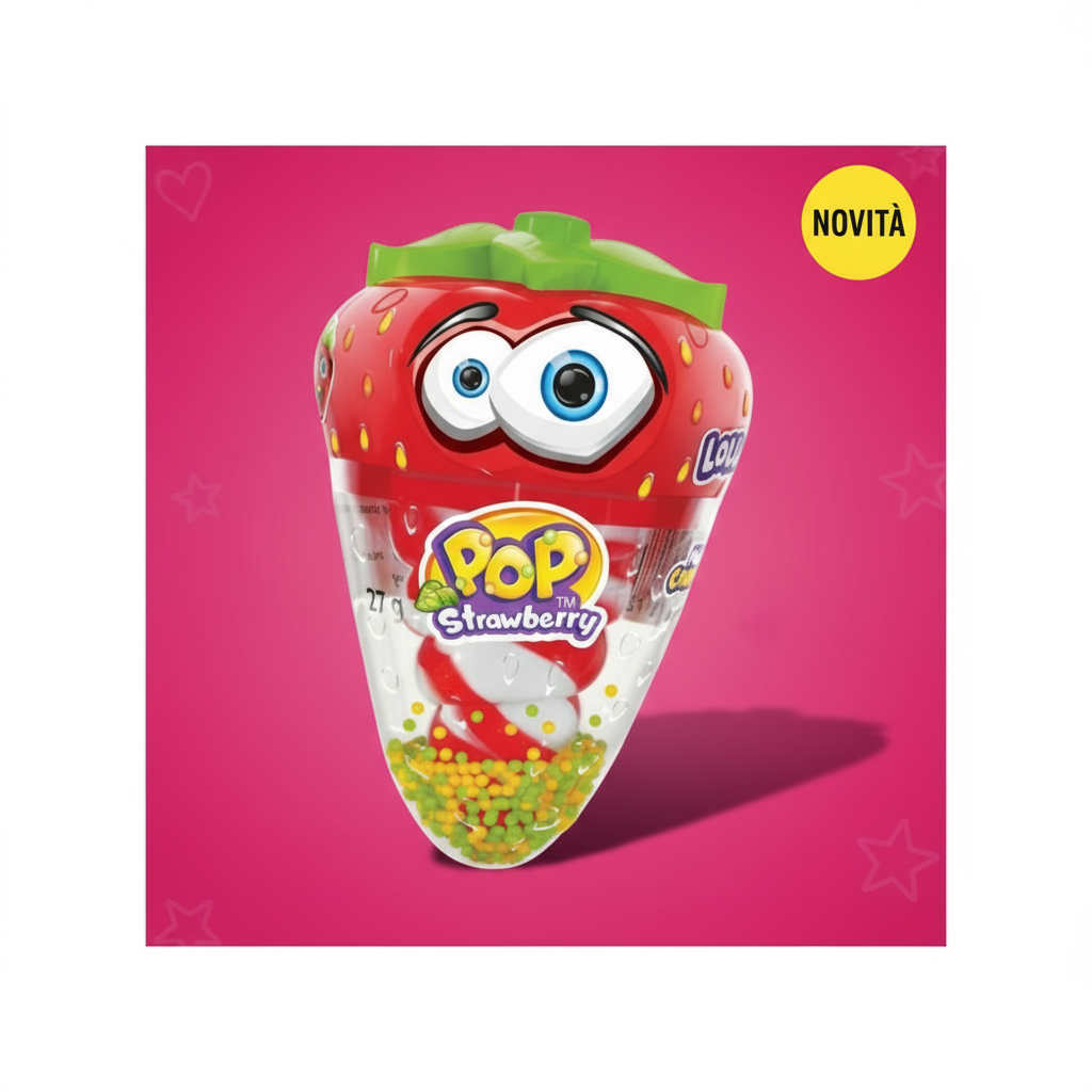 🍓 JOHNY BEE STRAWBERRY POP – 🇪🇺 LOLLIPOP CON MINI CANDIES (27G) 🍭