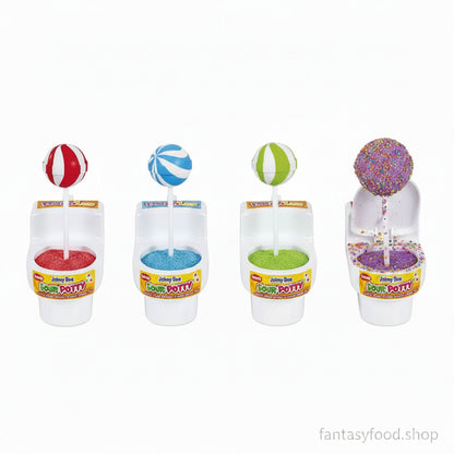 Bastoncino lecca-lecca intinto nella polvere frizzante acida estratto dal mini water.