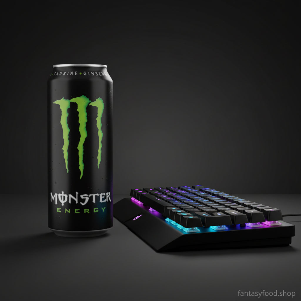 Monster Energy accanto a tastiera gaming RGB