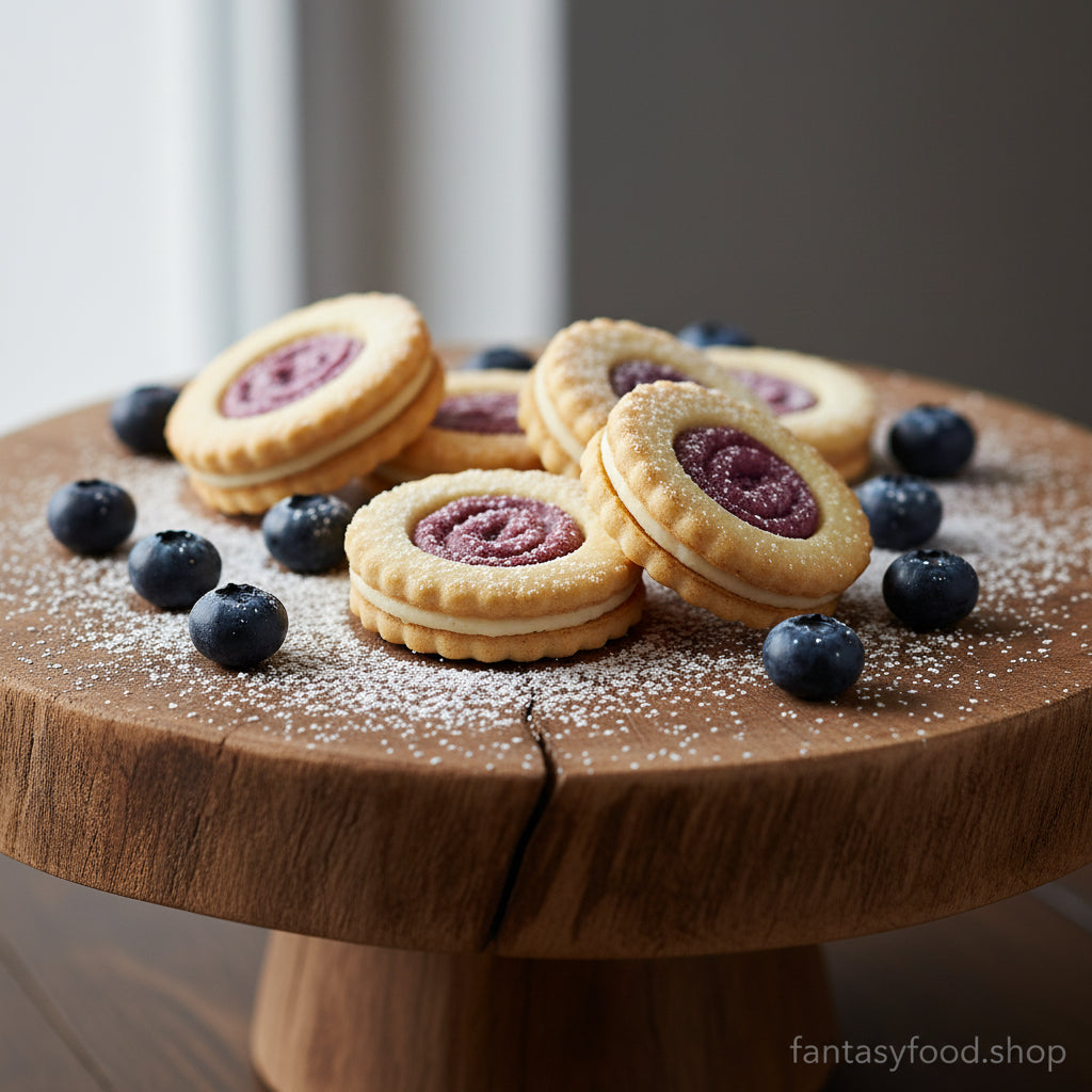 Biscotti Ringo Cheesecake serviti come dessert gourmet con decorazioni di frutta.