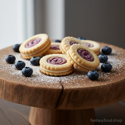 Biscotti Ringo Cheesecake serviti come dessert gourmet con decorazioni di frutta.
