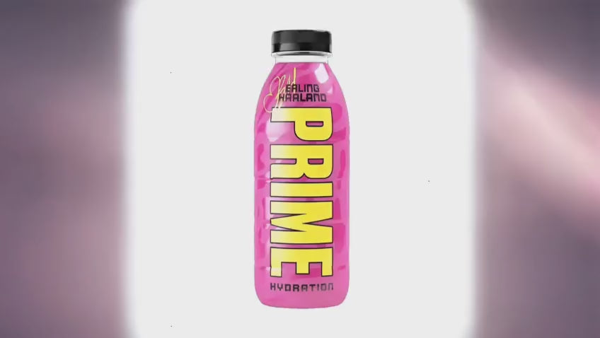Video promozionale della bottiglia Prime Hydration Erling Haaland V2 Pink da 500 ml. Il prodotto è mostrato su sfondo pulito con effetto luce premium e liquido rosa in movimento all'interno. Il video evidenzia il logo PRIME, la texture della bottiglia e l’effetto energetico del prodotto. Testi in sovrimpressione in italiano: "IDRATAZIONE PREMIUM ⚡", "EDIZIONE HAALAND V2 PINK" e call-to-action "PROVALO ORA". Ideale per e-commerce, social media e campagne pubblicitarie.